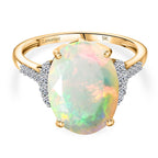 9K Yellow Gold AAA Ethiopian Faceted Opal & Lab Grown Diamond (SI-G-H) Solitaire Ring 3.42 Ct.