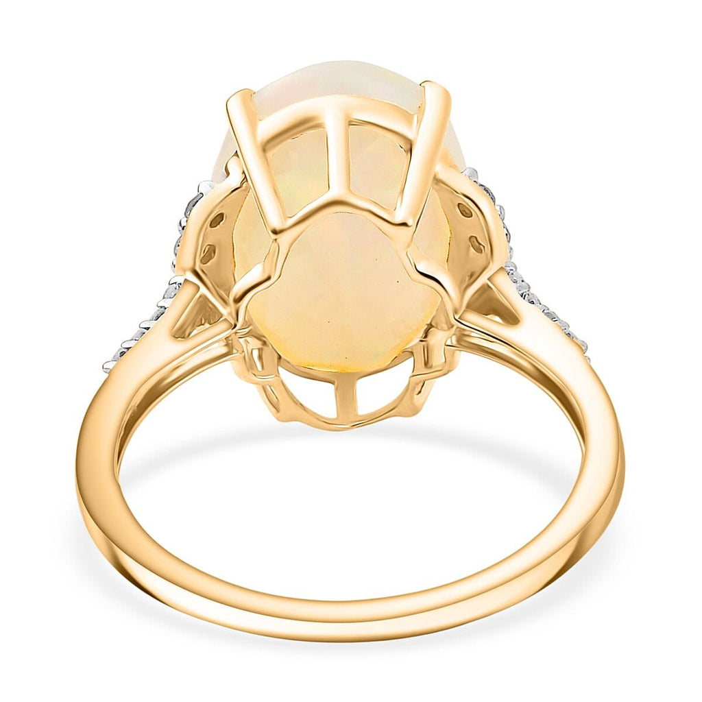9K Yellow Gold AAA Ethiopian Faceted Opal & Lab Grown Diamond (SI-G-H) Solitaire Ring 3.42 Ct.