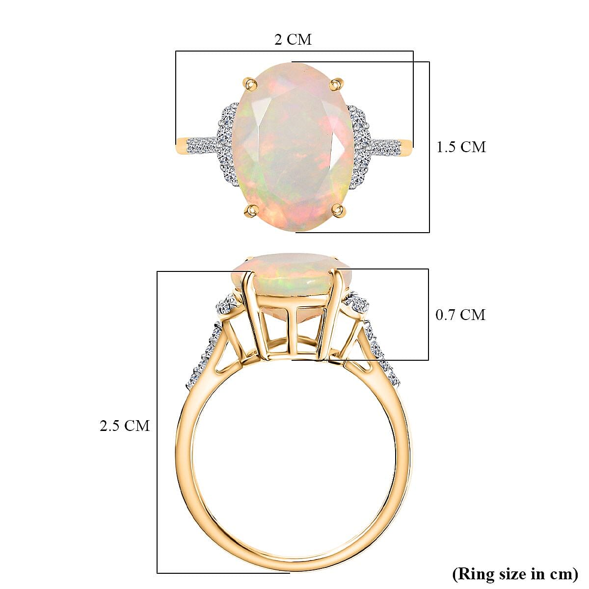 LUXURIANT AAA Ethiopian Faceted Opal and Lab Grown Diamond Solitaire Ring in 9K Yellow Gold 8070835 12