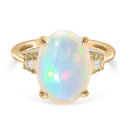 9K Yellow Gold Ethiopian Welo Opal & Natural Yellow Diamond Solitaire Ring 3.98 Ct