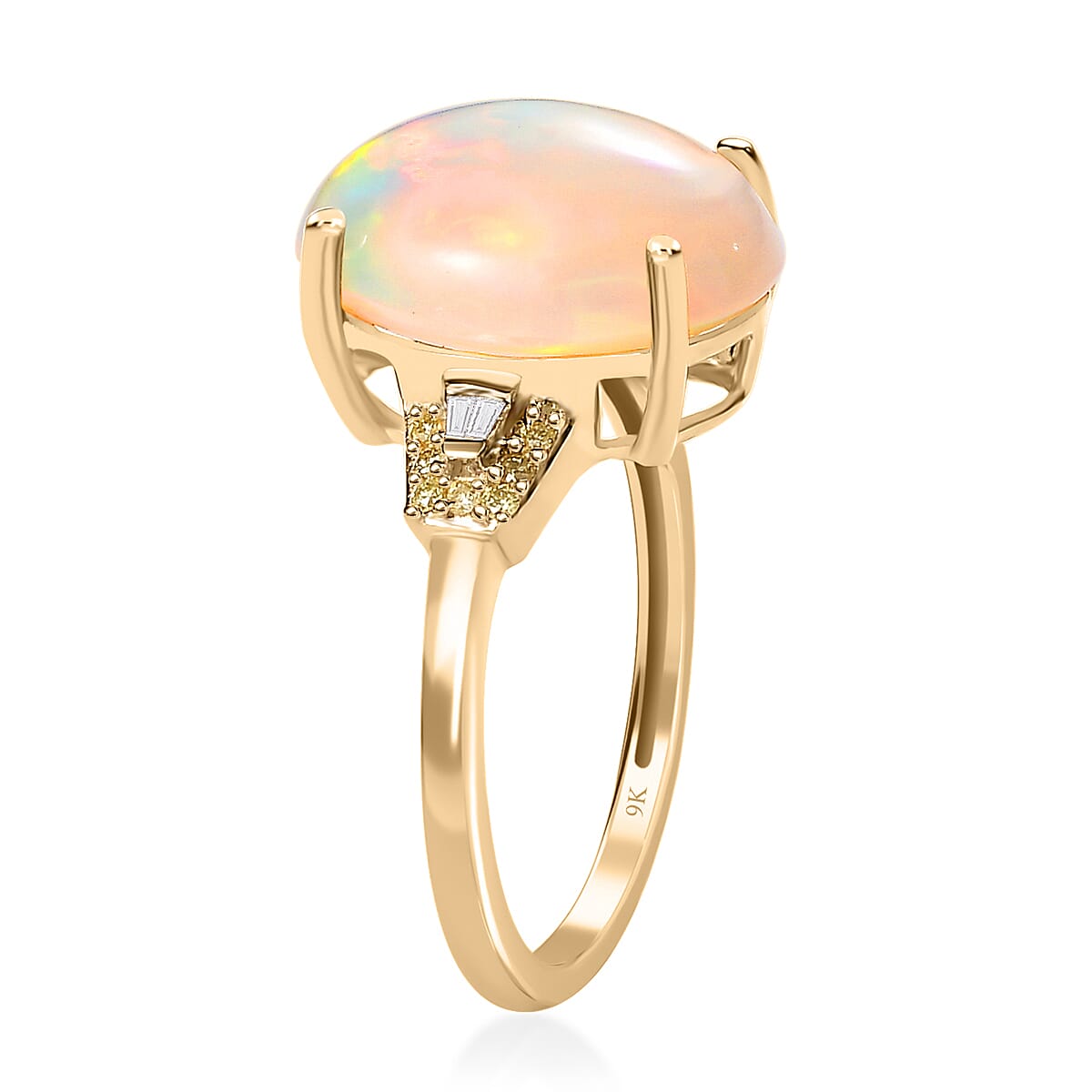 3.9 Ct. Ethiopian Welo Opal and Natural Yellow Diamond Solitaire Ring in 9K Yellow Gold 7565686 3