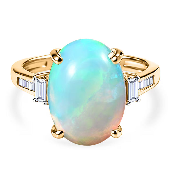 9K Yellow Gold AAA Natural Ethiopian Opal &amp; Natural White Diamond Ring 4.50 Ct. 8524249 1