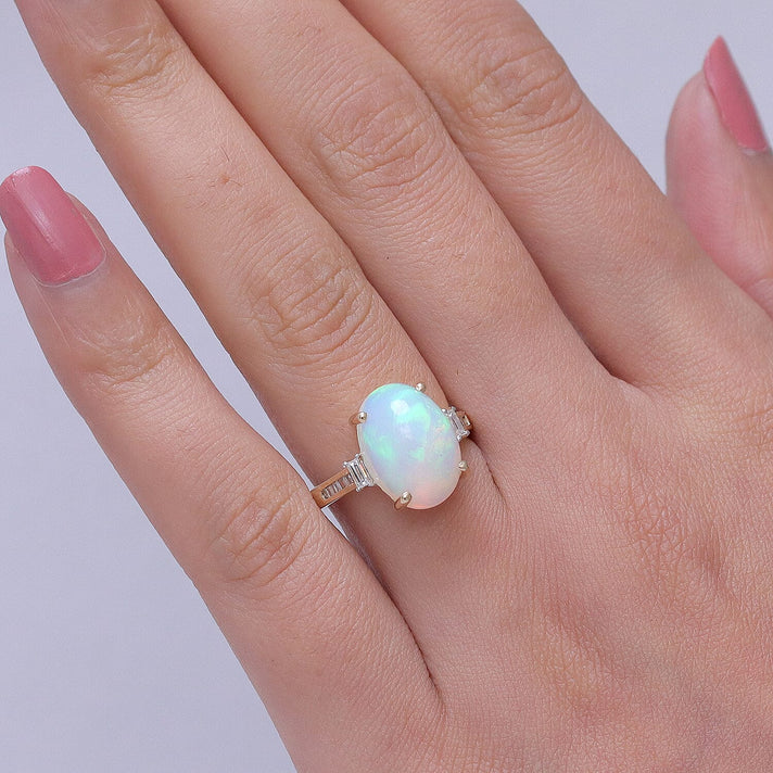 9K Yellow Gold AAA Natural Ethiopian Opal &amp; Natural White Diamond Ring 4.50 Ct. 8524249 2