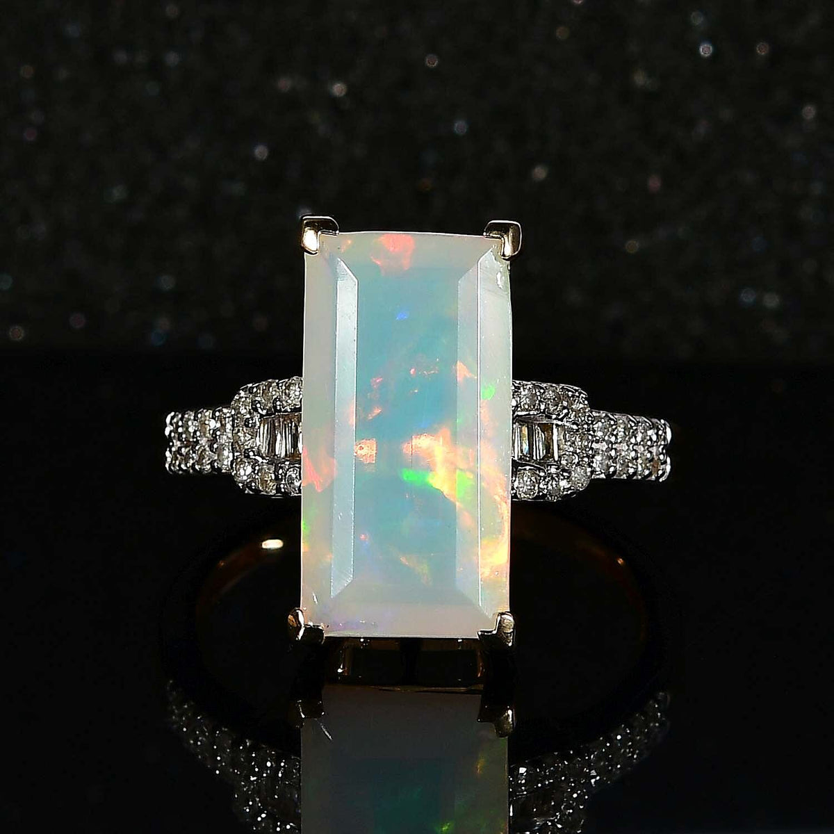 9K Yellow Gold AAA Ethiopian Opal, White Diamond Elongated Ring 3.56 ct. 7730877 2