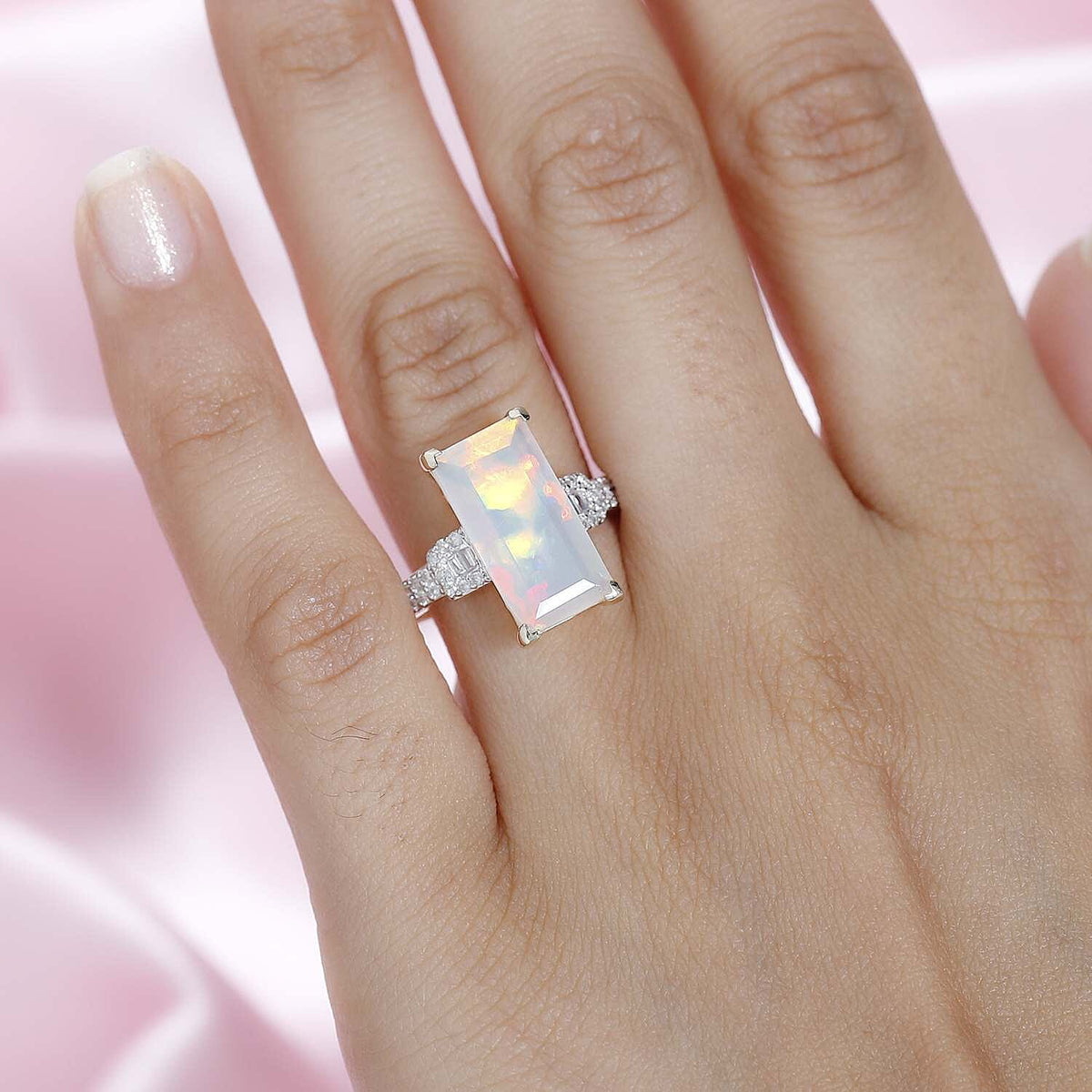9K Yellow Gold AAA Ethiopian Opal, White Diamond Elongated Ring 3.56 ct. 7730877 3