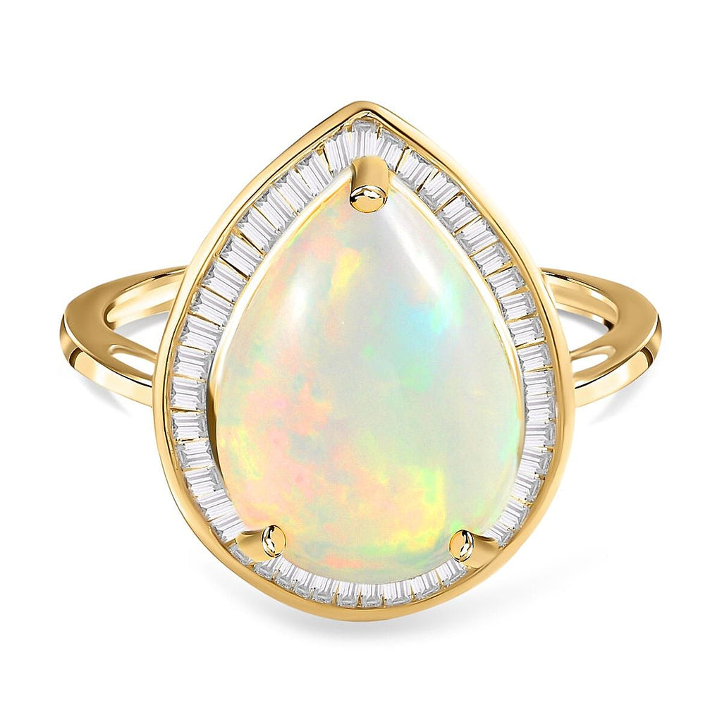 9K Yellow Gold AAA Ethiopian Welo Opal & Diamond Ring 3.70 Ct.