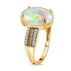 9K Yellow Gold AAA Ethiopian Welo Opal, Natural Yellow Diamond & White Diamond (G-H) Ring 4.10 Ct