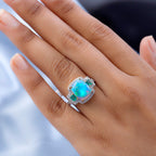 9K Yellow Gold AAA Ethiopian Welo Opal, Premium Emerald and Natural Zircon Ring 4.73 Ct.