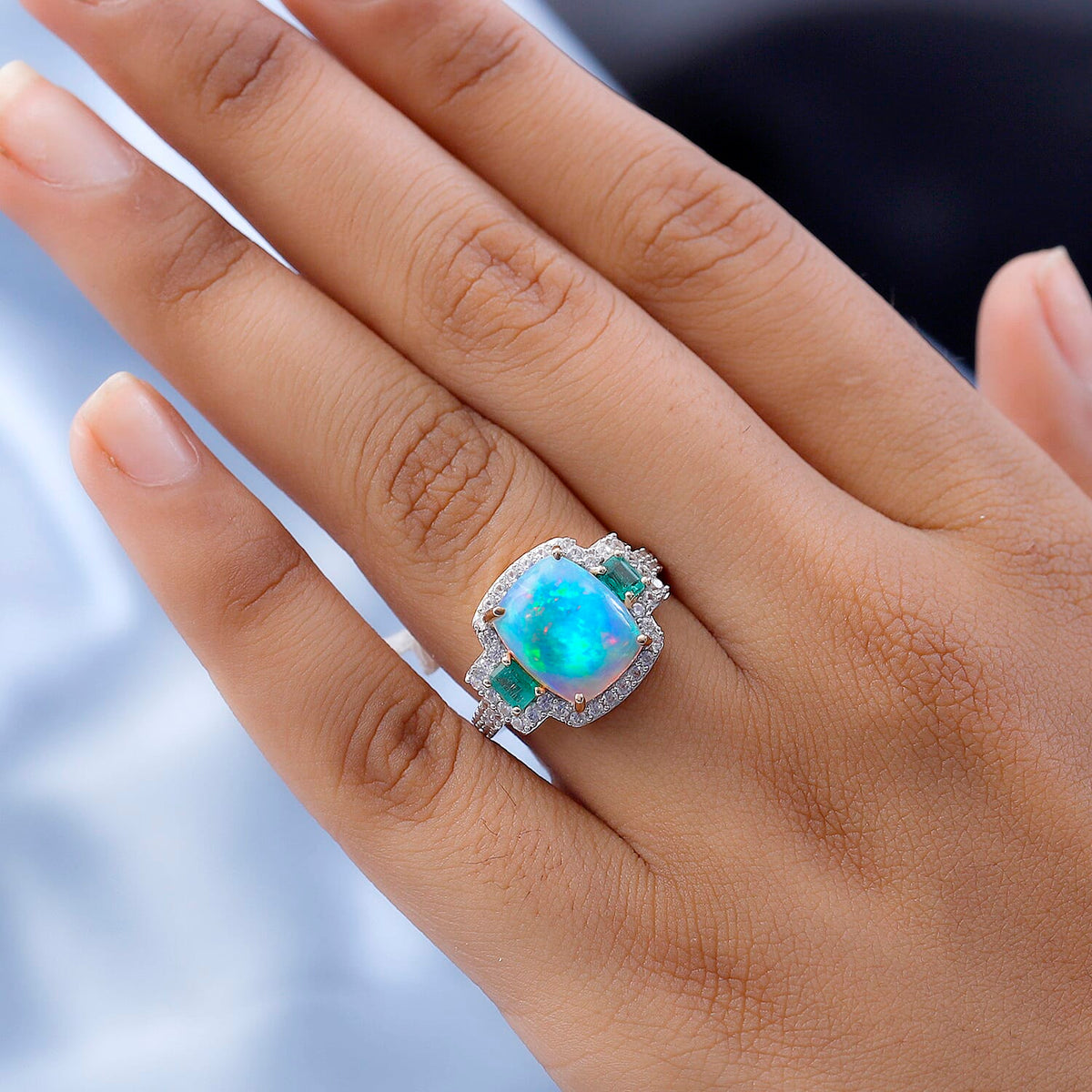 9K Yellow Gold AAA Ethiopian Welo Opal, Premium Emerald and Natural Zircon Ring 4.73 Ct. 7516575 5