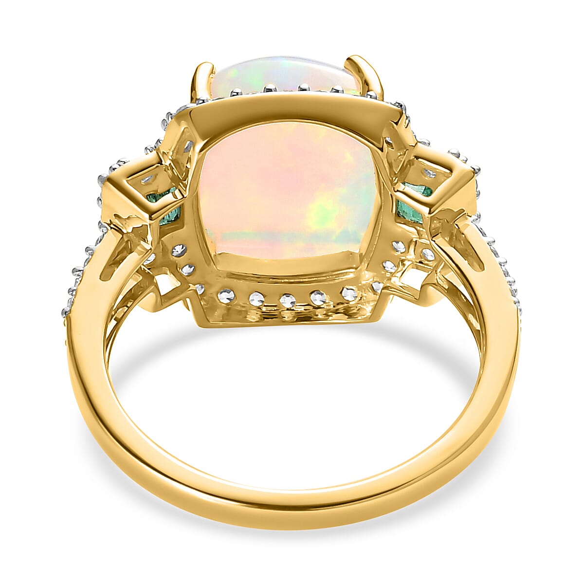 9K Yellow Gold AAA Ethiopian Welo Opal, Premium Emerald and Natural Zircon Ring 4.73 Ct. 7516575 9