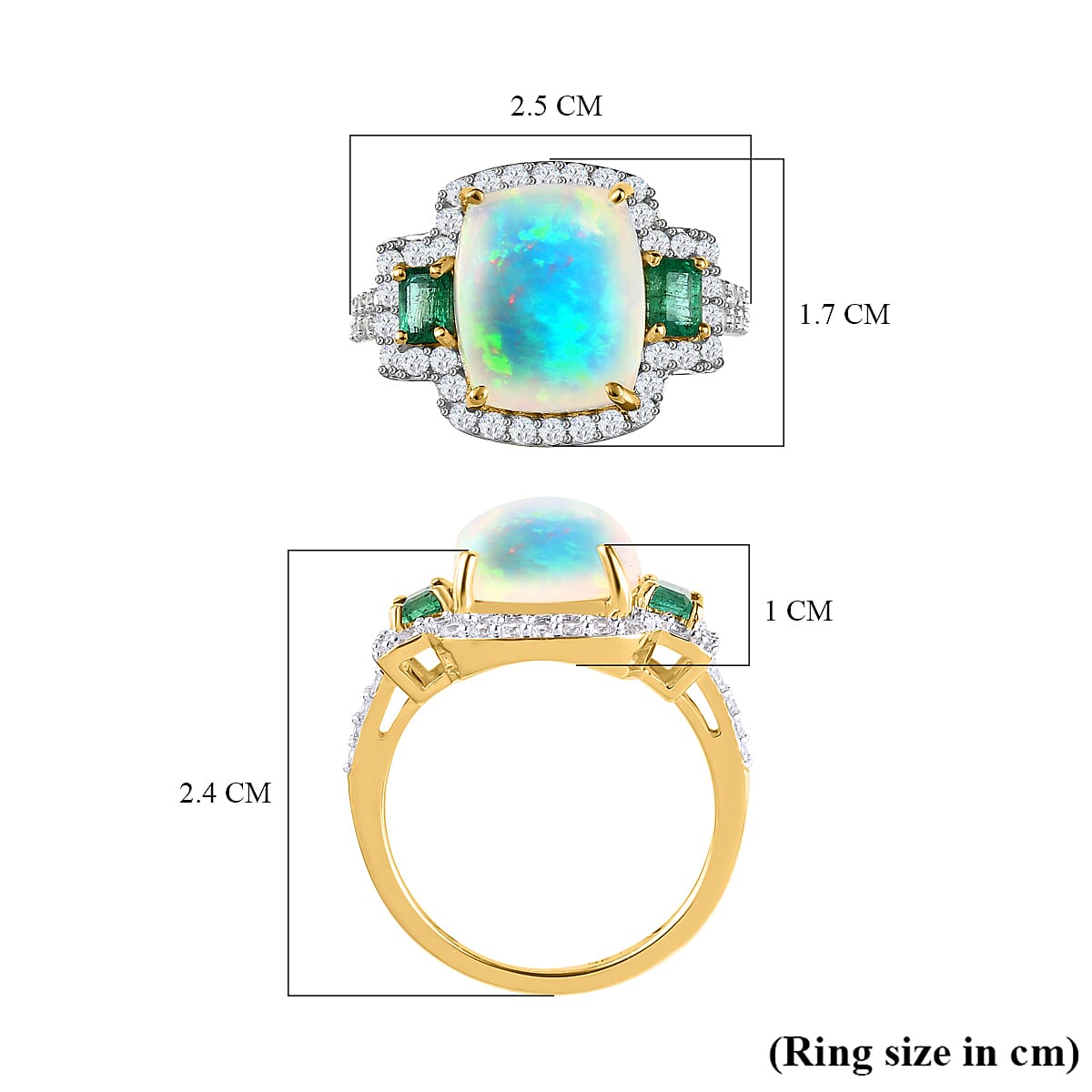 9K Yellow Gold AAA Ethiopian Welo Opal, Premium Emerald and Natural Zircon Ring 4.73 Ct. 7516575 11