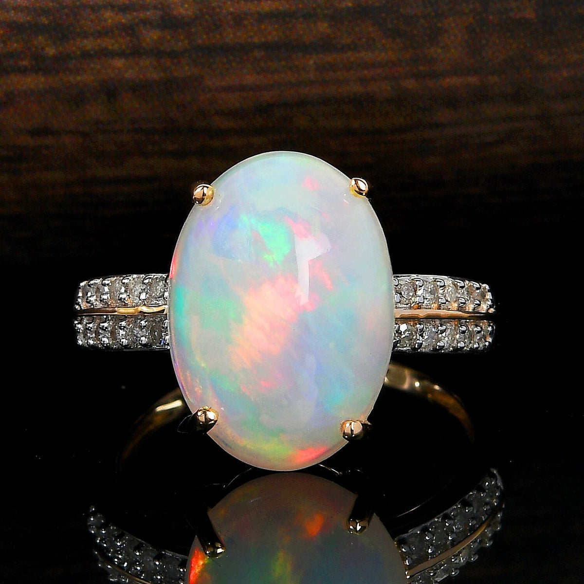 9K Yellow Gold AAA Ethiopian Welo Opal and Diamond Ring 4.16 Ct. 7011006 3