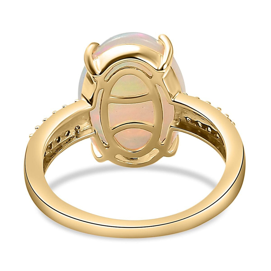 9K Yellow Gold AAA Ethiopian Welo Opal and Diamond Ring I3 G-H (Size 14x10) 4.16 Ct.