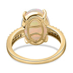 9K Yellow Gold AAA Ethiopian Welo Opal and Diamond Ring I3 G-H (Size 14x10) 4.16 Ct.