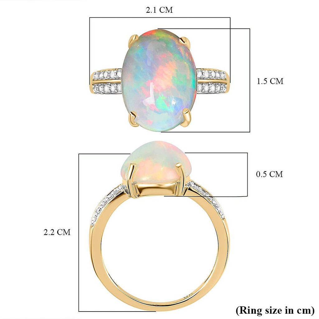 9K Yellow Gold AAA Ethiopian Welo Opal and Diamond Ring I3 G-H (Size 14x10) 4.16 Ct.