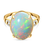 9K Yellow Gold AAA Ethiopian Welo Opal and Diamond Ring 6.12 Ct.
