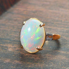 9K Yellow Gold AAA Ethiopian Welo Opal and Diamond Ring 6.12 Ct.