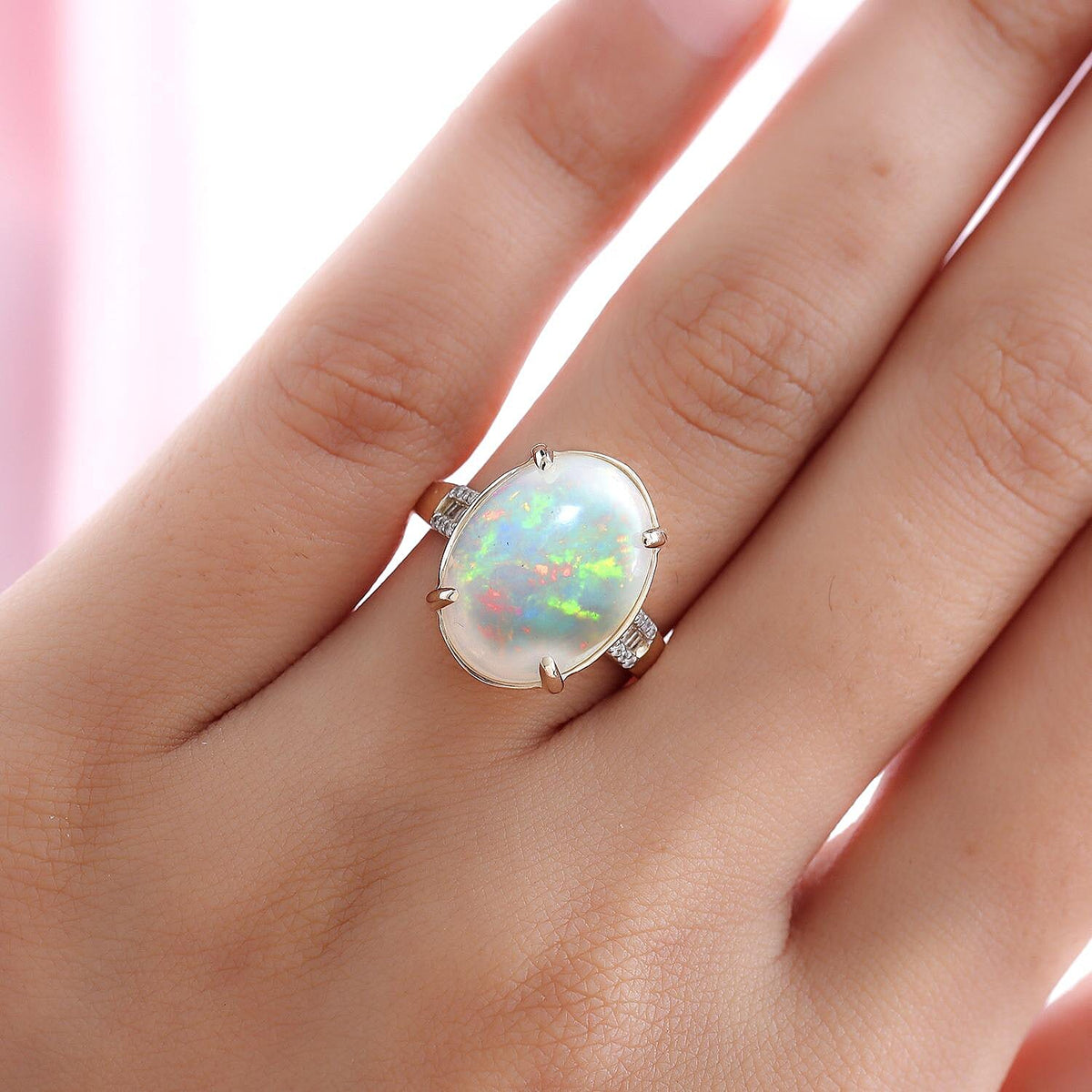 9K Yellow Gold AAA Ethiopian Welo Opal and Diamond Ring 6.12 Ct. 7021208 3
