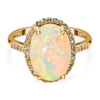 9K Yellow Gold AAA Ethiopian Welo Opal and Natural Yellow Diamond Ring 4.14 Ct