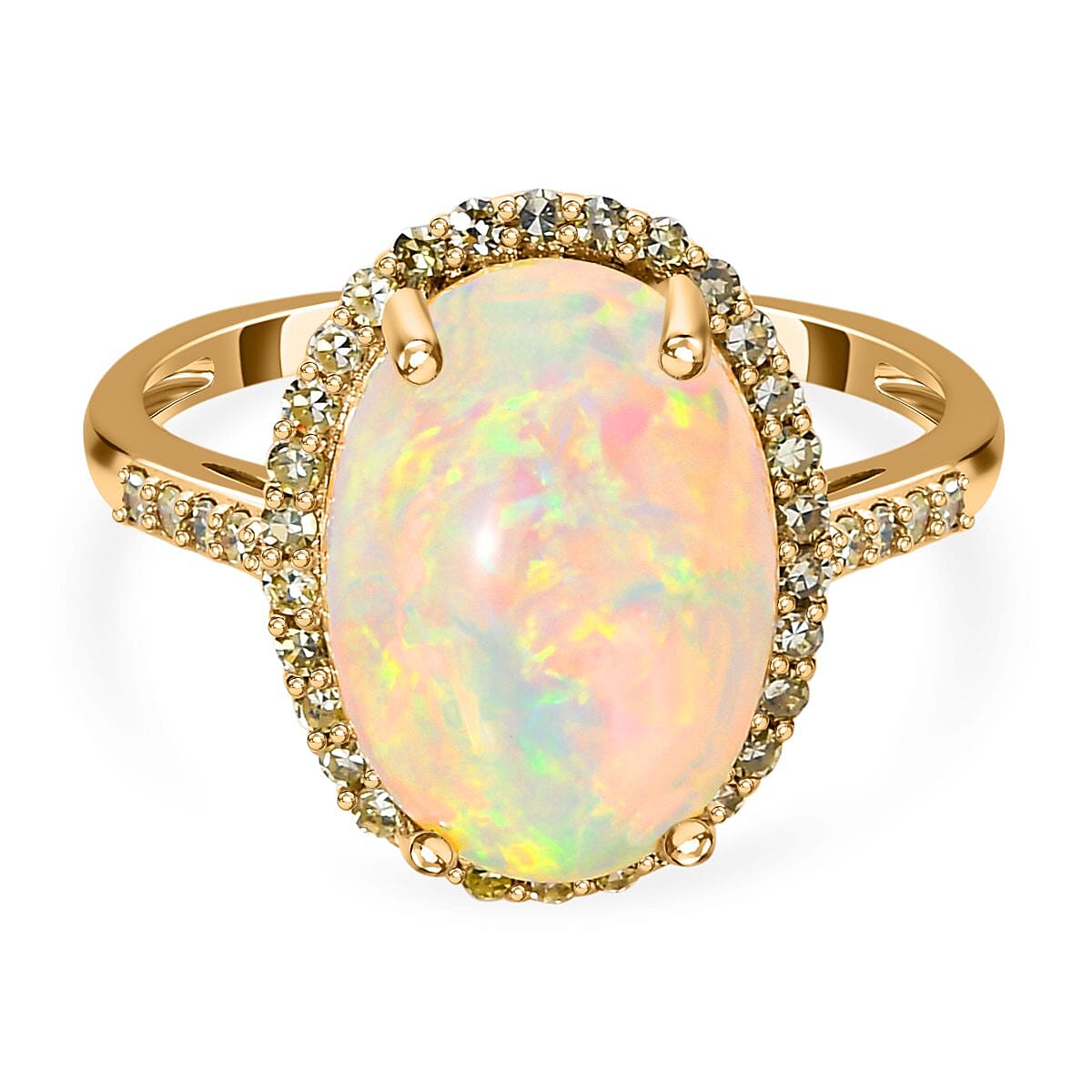 9K Yellow Gold AAA Ethiopian Welo Opal and Natural Yellow Diamond Ring 4.14 Ct 7513205 0