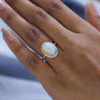 9K Yellow Gold AAA Ethiopian Welo Opal and Natural Yellow Diamond Ring 4.14 Ct