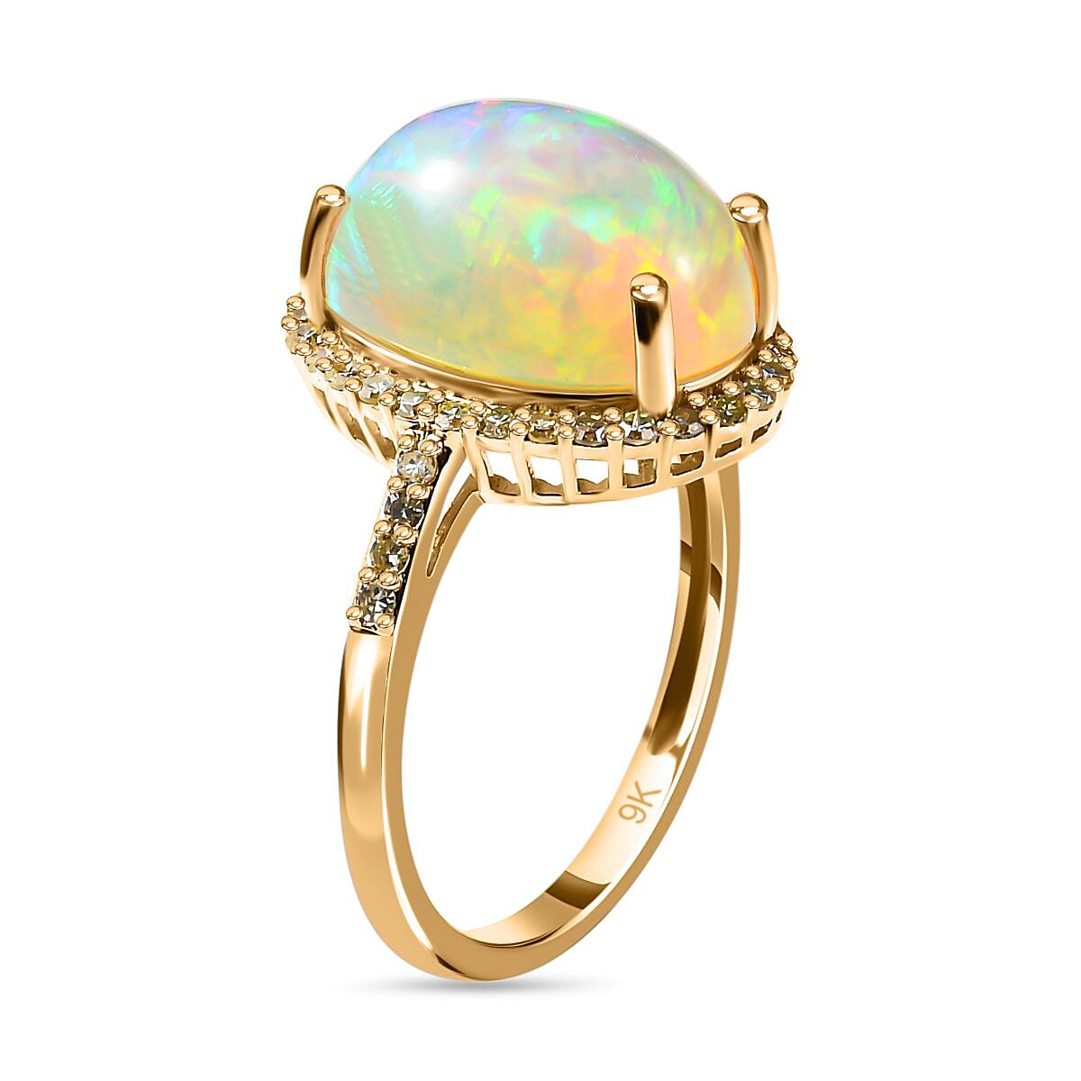 9K Yellow Gold AAA Ethiopian Welo Opal and Natural Yellow Diamond Ring 4.14 Ct 7513205 4