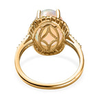 9K Yellow Gold AAA Ethiopian Welo Opal and Natural Yellow Diamond Ring 4.14 Ct