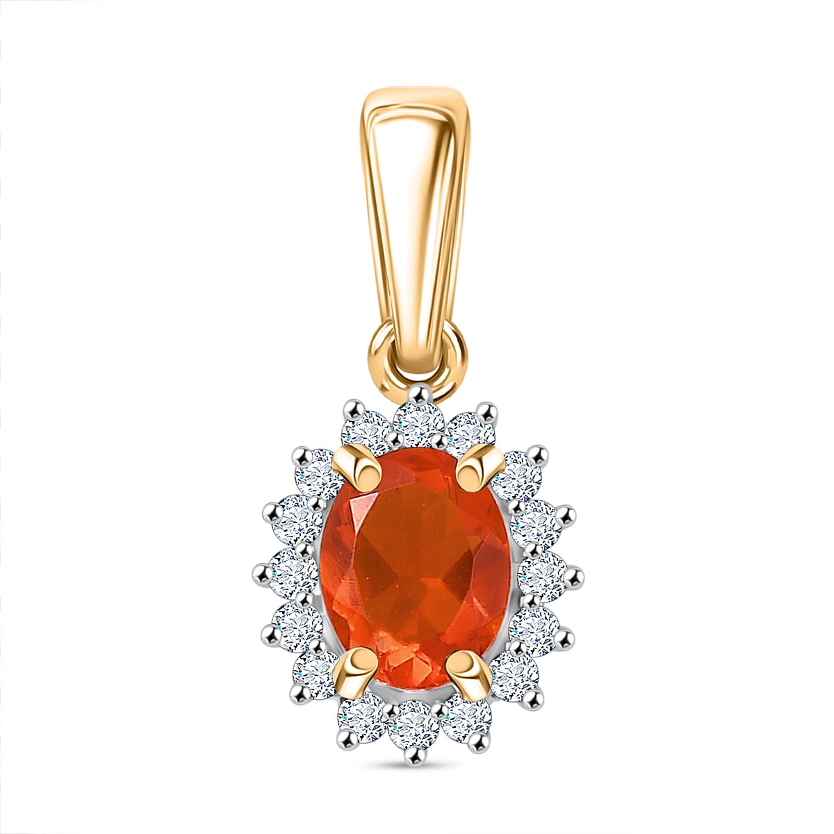 9K Yellow Gold AAA Fire Opal, Moissanite Halo Pendant 8265291 0