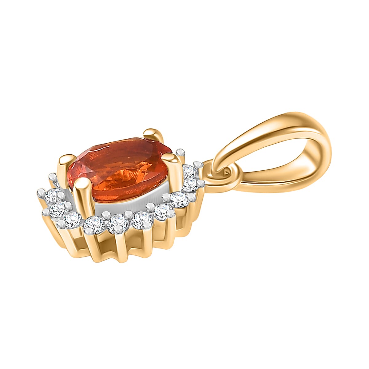 9K Yellow Gold AAA Fire Opal, Moissanite Halo Pendant 8265291 4