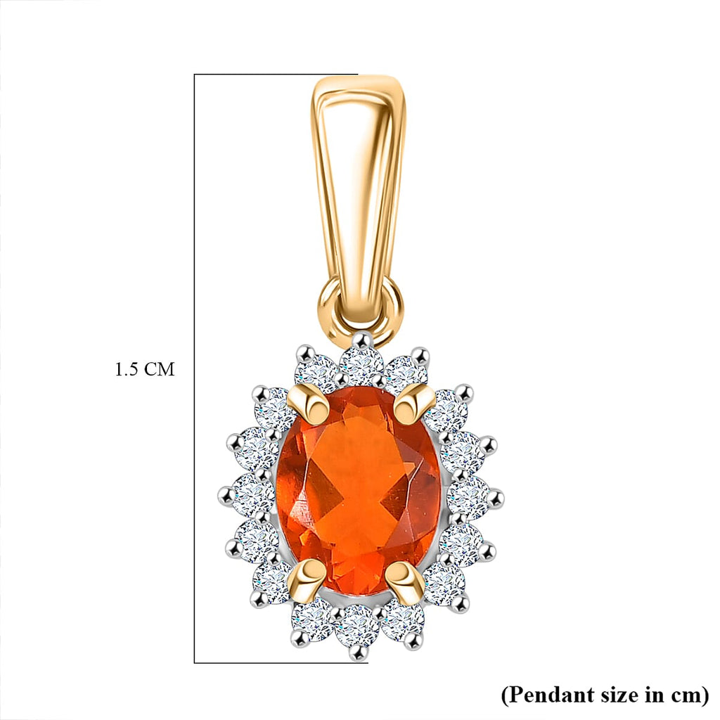 9K Yellow Gold AAA Fire Opal & Moissanite Pendant