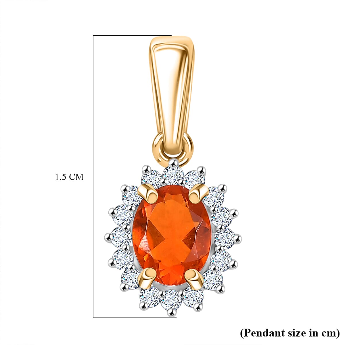 9K Yellow Gold AAA Fire Opal, Moissanite Halo Pendant 8265291 6