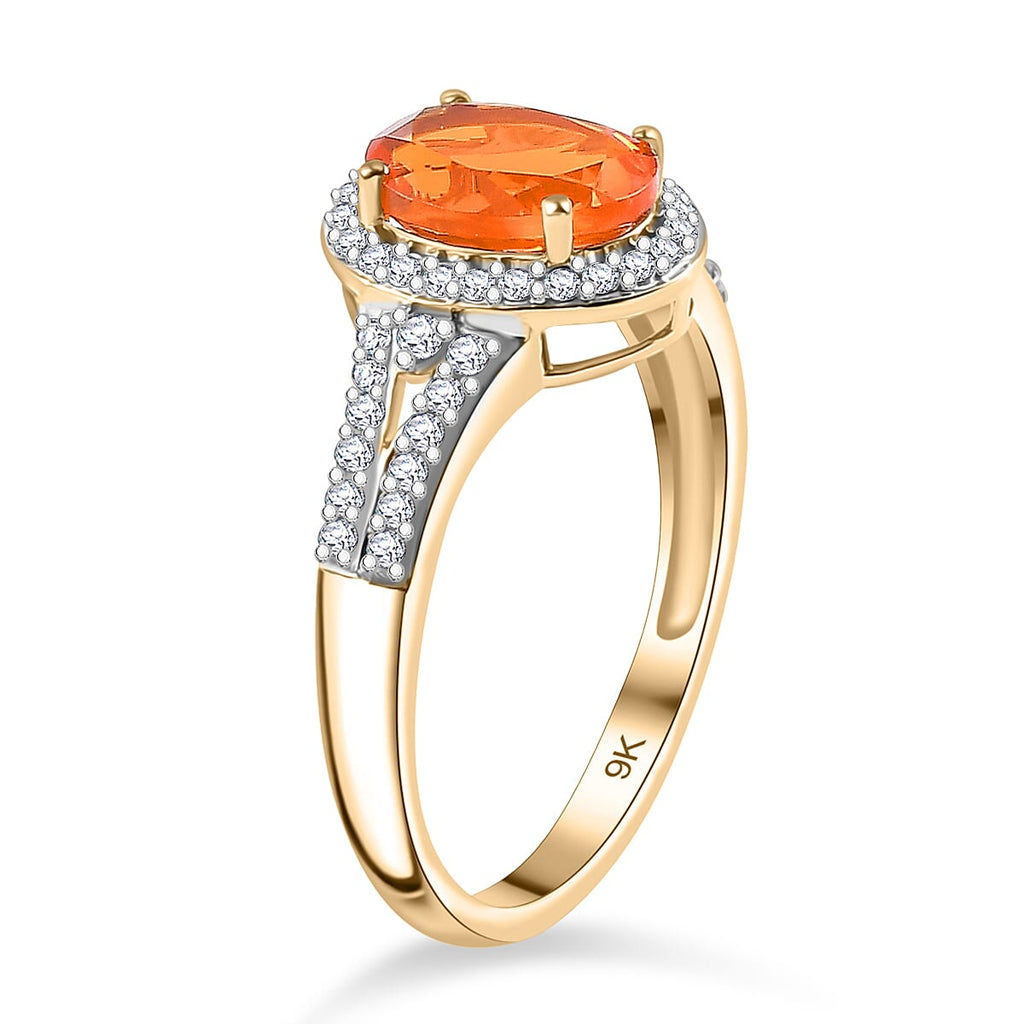 9K Yellow Gold AAA Fire Opal & Moissanite Ring 1.90 Ct