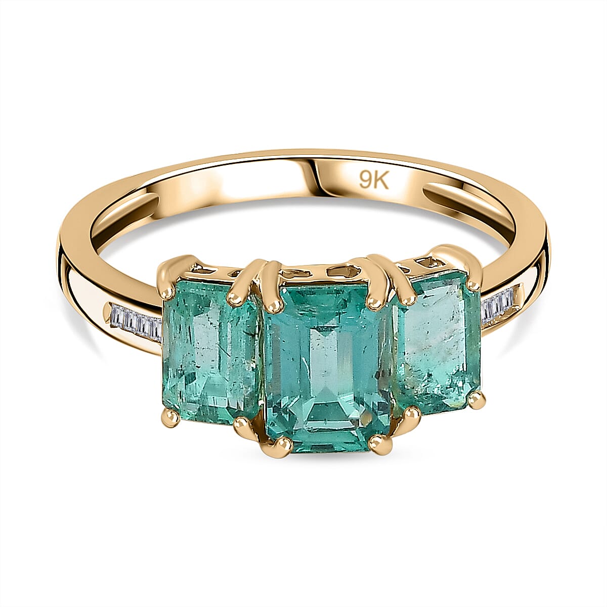 9K Yellow Gold AAA Gemfield Zambian Emerald &amp; Diamond Ring 2.25 Ct. 7757510 0