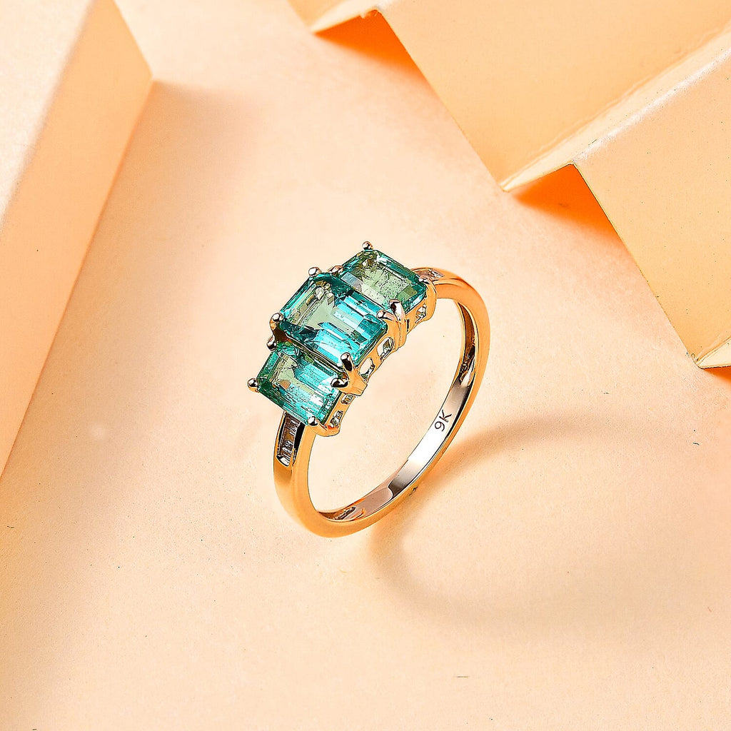 9K Yellow Gold AAA Gemfield Zambian Emerald & Diamond Ring 2.25 Ct.