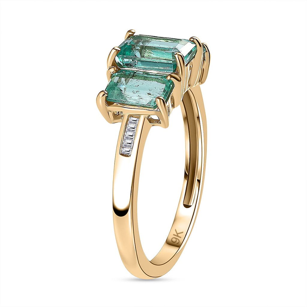 9K Yellow Gold AAA Gemfield Zambian Emerald & Diamond Ring 2.25 Ct.