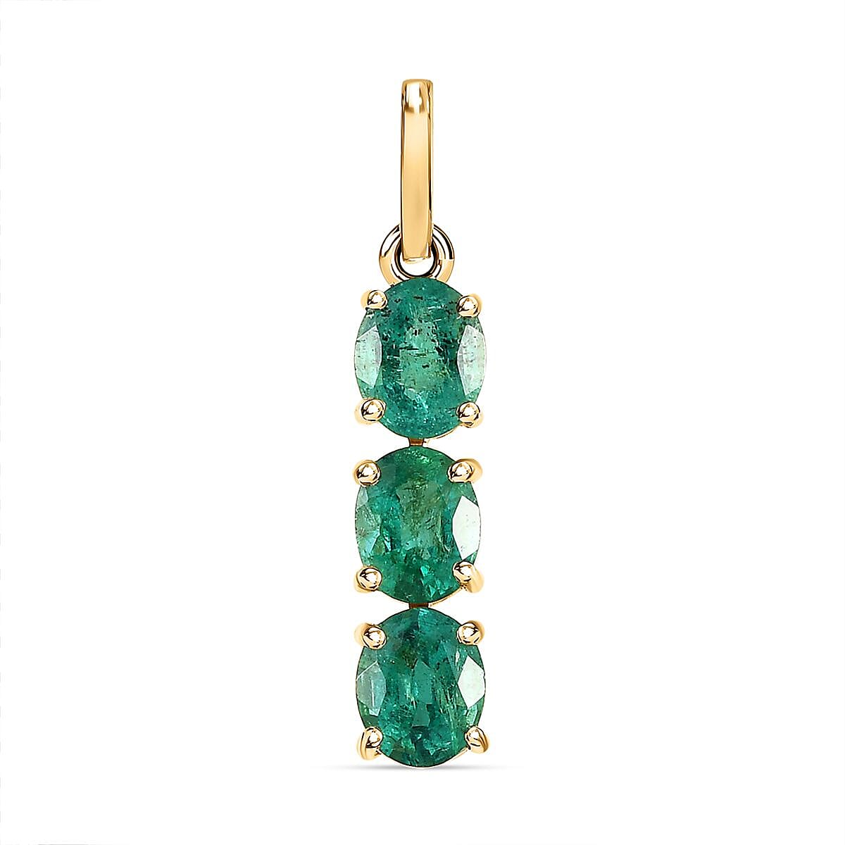 9K Yellow Gold AA Gemfields Emerald 3-Stone Pendant 7526798 0