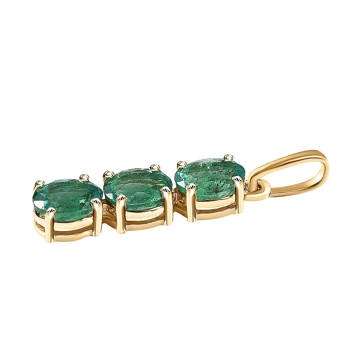 9K Yellow Gold AA Gemfields Emerald 3-Stone Pendant 7526798 7