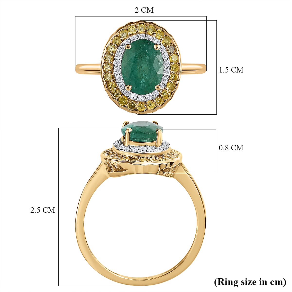 9K Yellow Gold Gemfields Emerald, Natural Yellow &amp; White Diamond Ring 1.57 Ct. 7555864 5