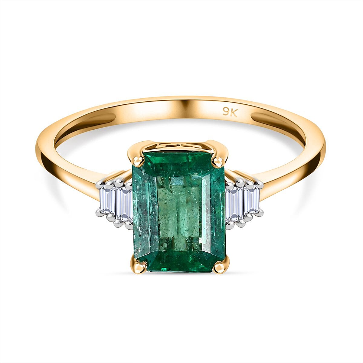 AAA Gemfields Emerald and Diamond Ring in 9K Yellow Gold 7505386 1