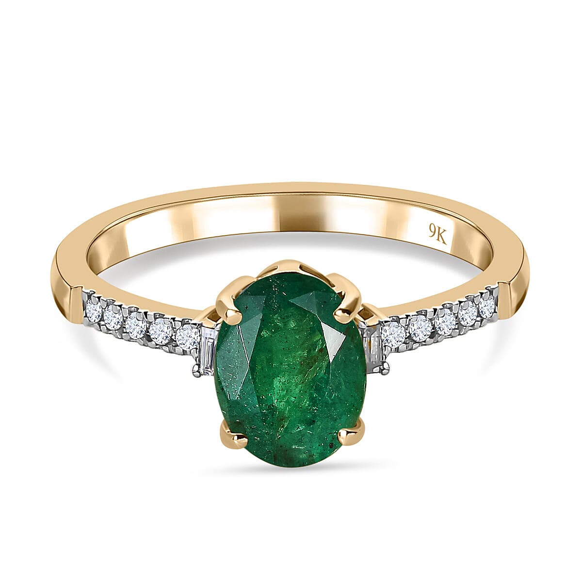 AAA Gemfields Emerald and Diamond Ring in 9K Yellow Gold 7545341 1