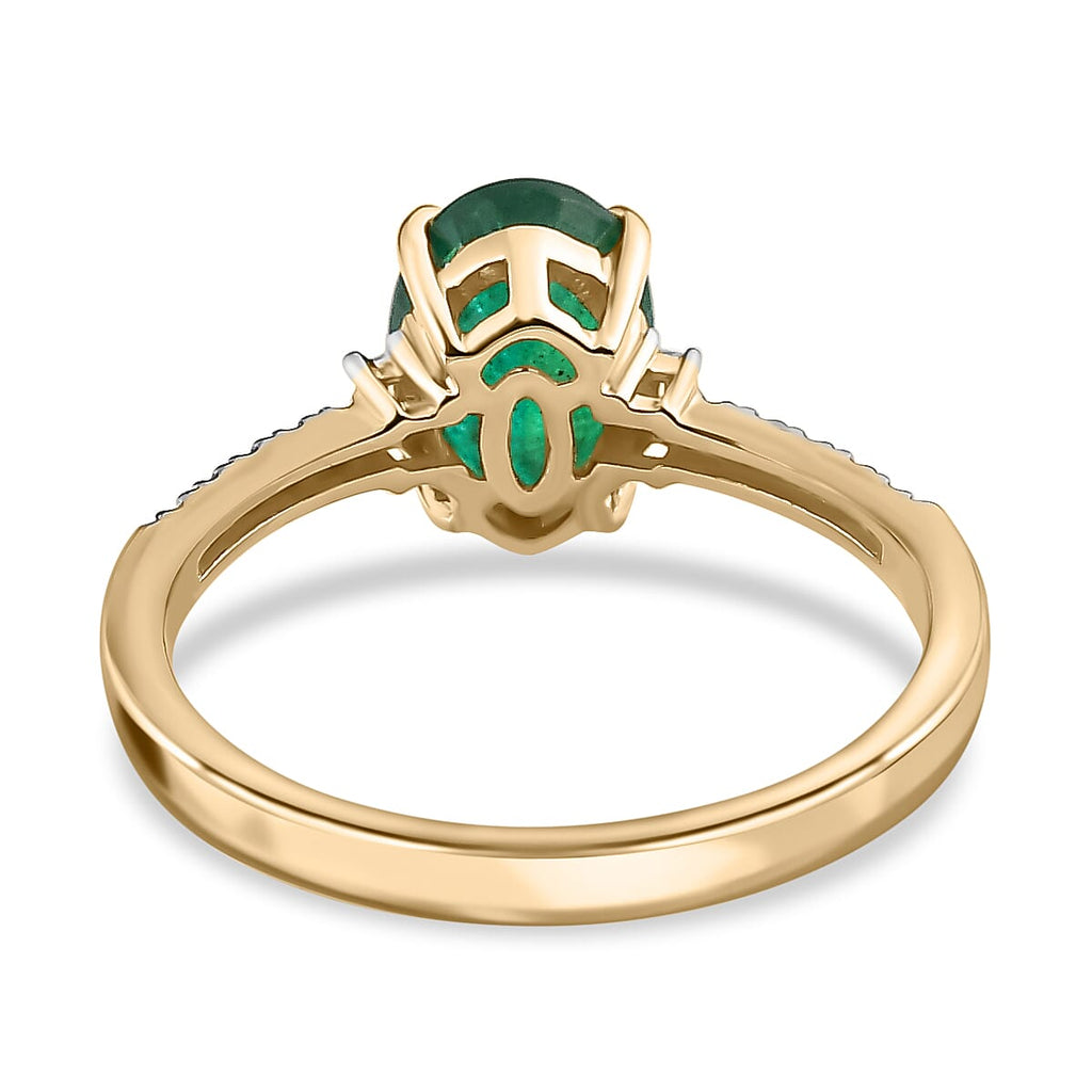 9K Yellow Gold AAA Gemfields Emerald and Diamond Ring 1.27 Ct.