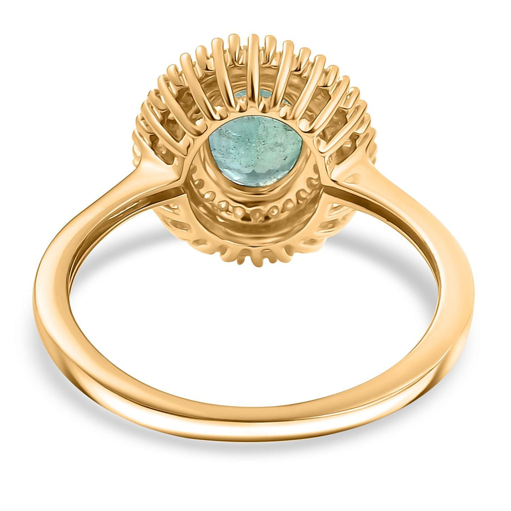 9K Yellow Gold AAA Gemfields Zambian Emerald & White Diamond Ring 1.57 Ct.