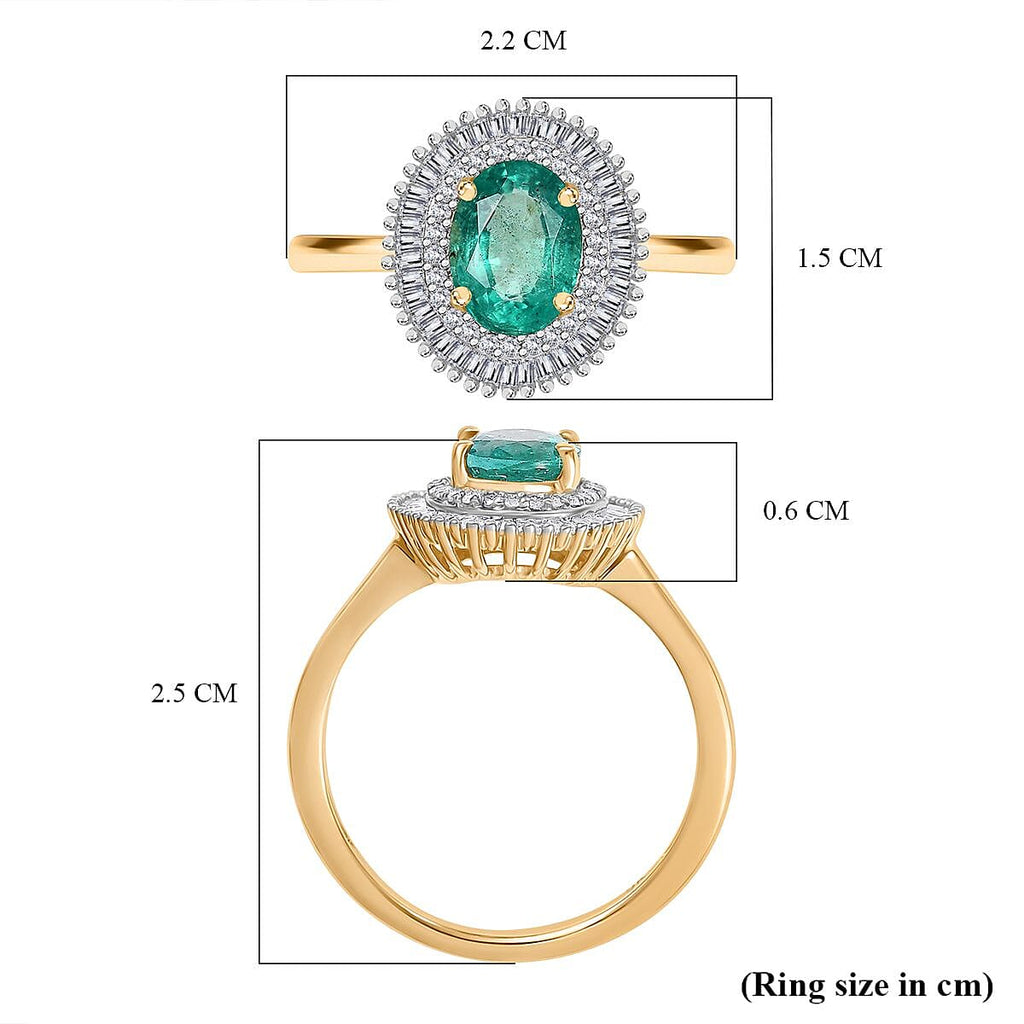9K Yellow Gold AAA Gemfields Zambian Emerald & White Diamond Ring 1.57 Ct.