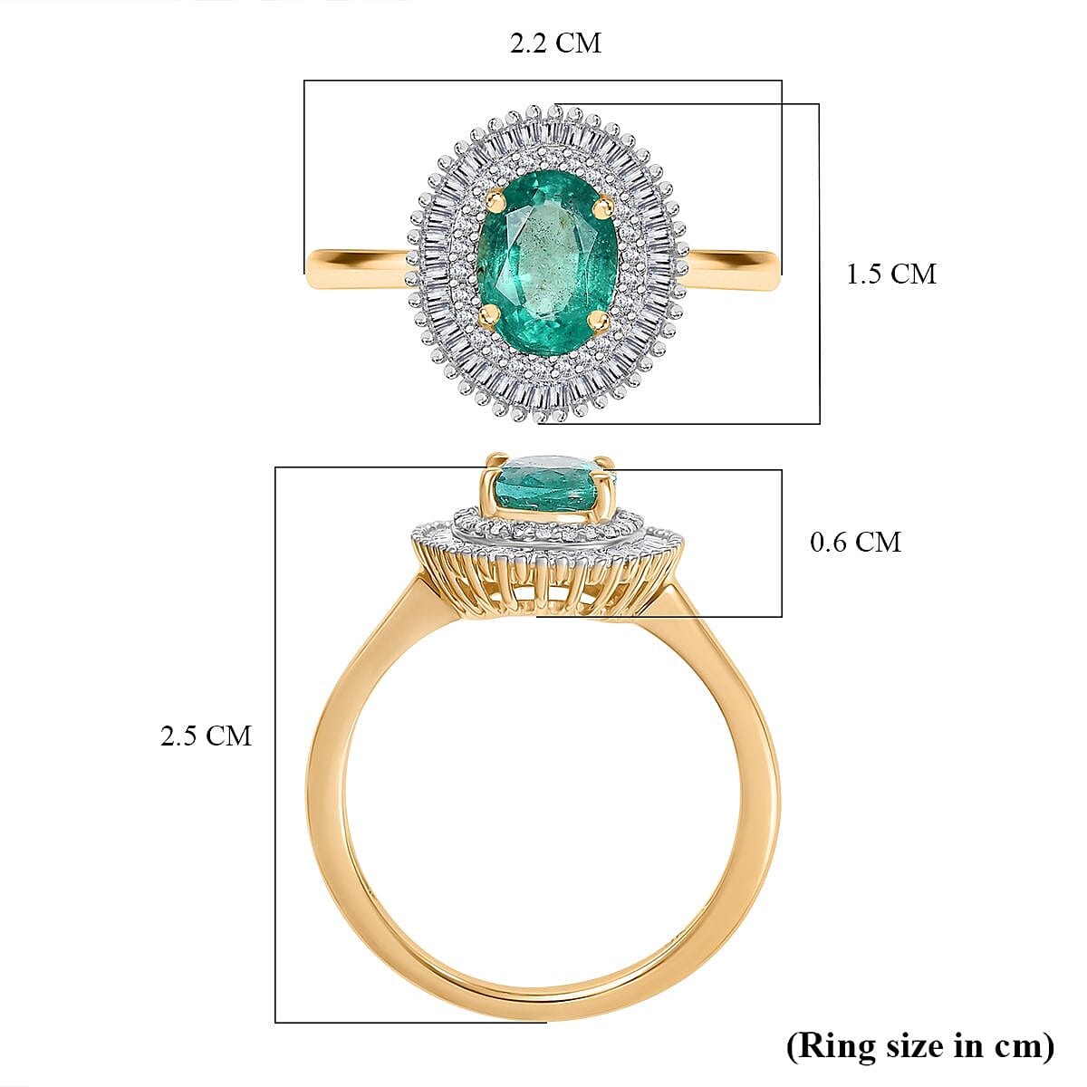 9K Yellow Gold AAA Gemfields Zambian Emerald, White Diamond Double Halo Ring 1.57 Ct. 7958316 10