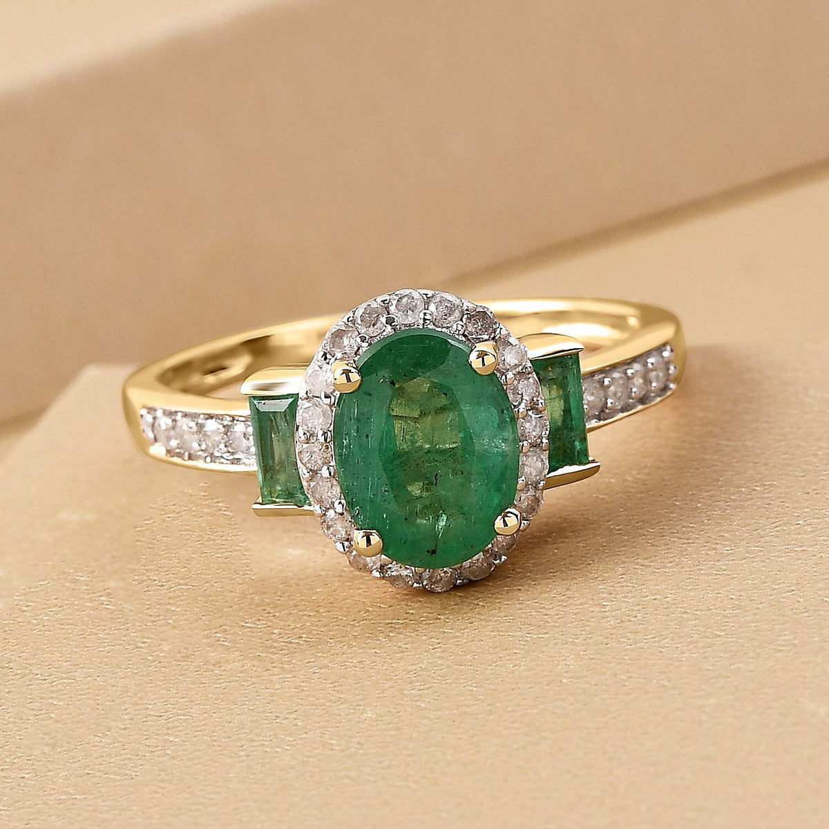 9K Yellow Gold AAA Kagem Zambian Emerald and Diamond Ring 1.57 Ct. 8960479 2