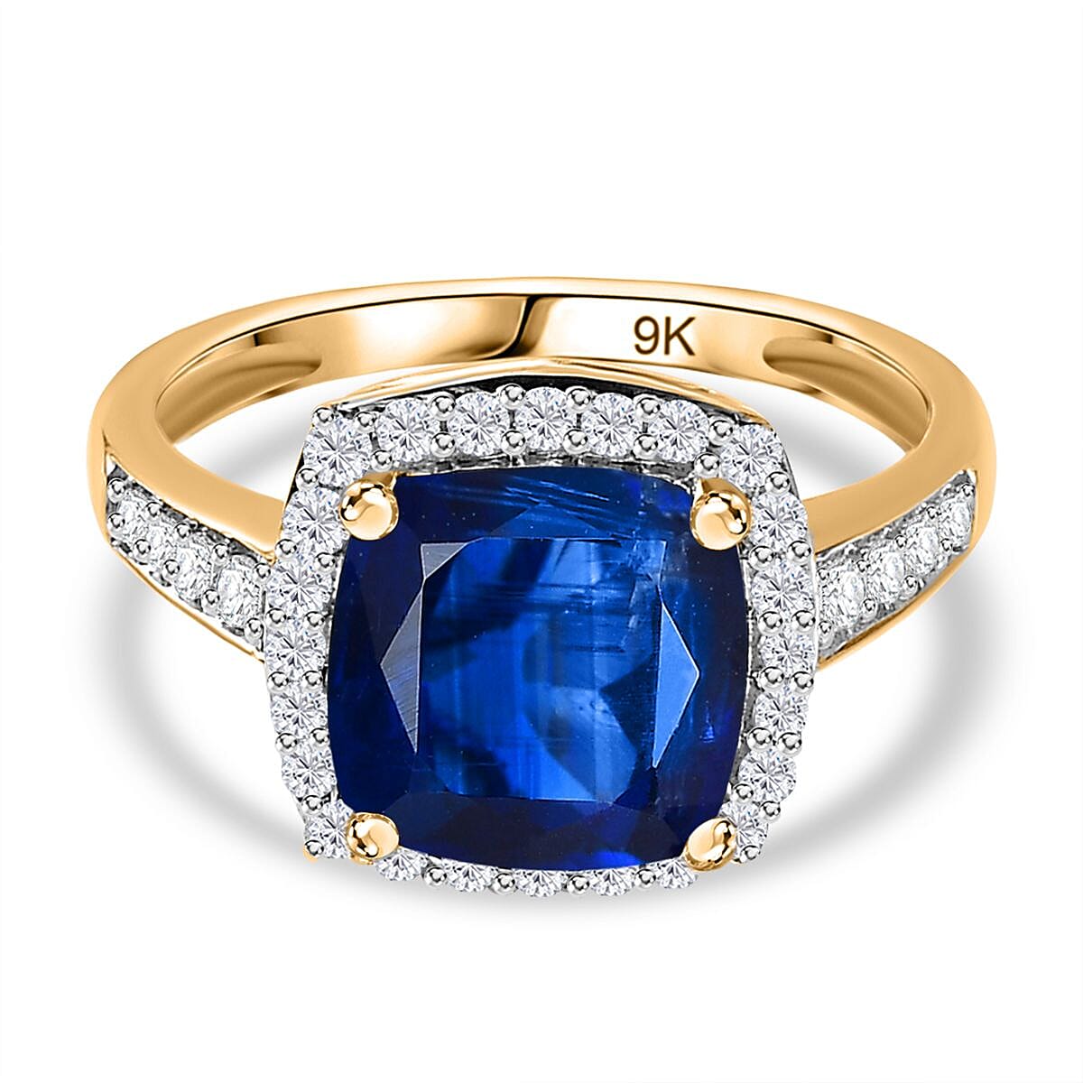 9K Yellow Gold AAA Neelratna Kyanite &amp; Moissanite Halo Ring 4.68 Ct 7733553 0