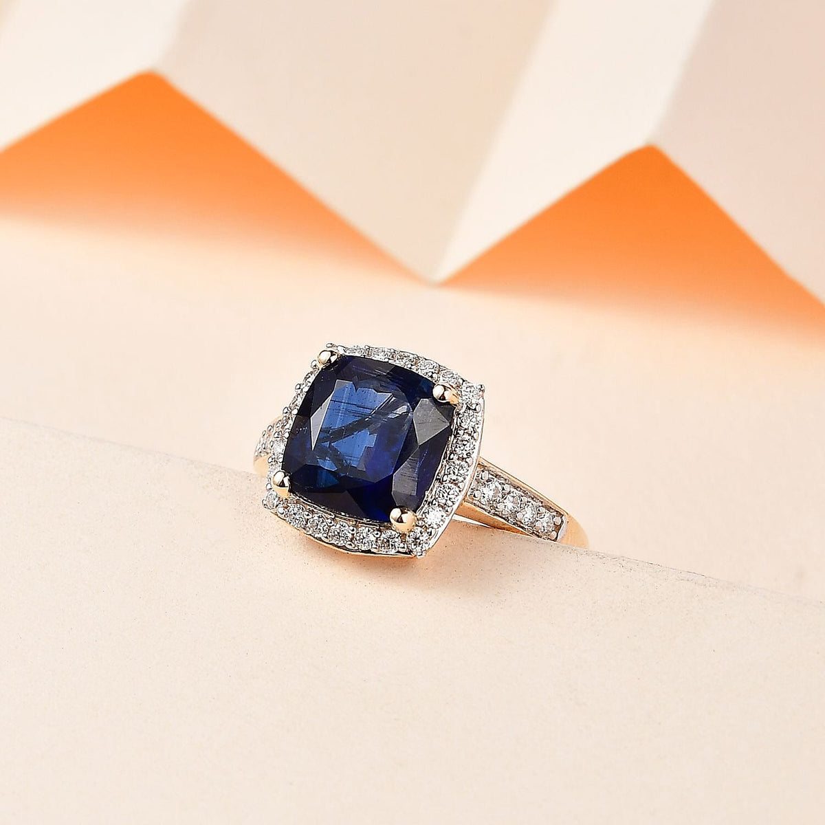 9K Yellow Gold AAA Neelratna Kyanite &amp; Moissanite Halo Ring 4.68 Ct 7733553 2