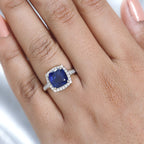 9K Yellow Gold AAA Neelratna Kyanite & Moissanite Halo Ring 4.68 Ct