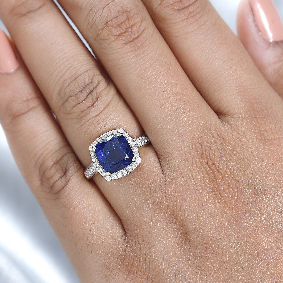 9K Yellow Gold AAA Neelratna Kyanite &amp; Moissanite Halo Ring 4.68 Ct 7733553 3