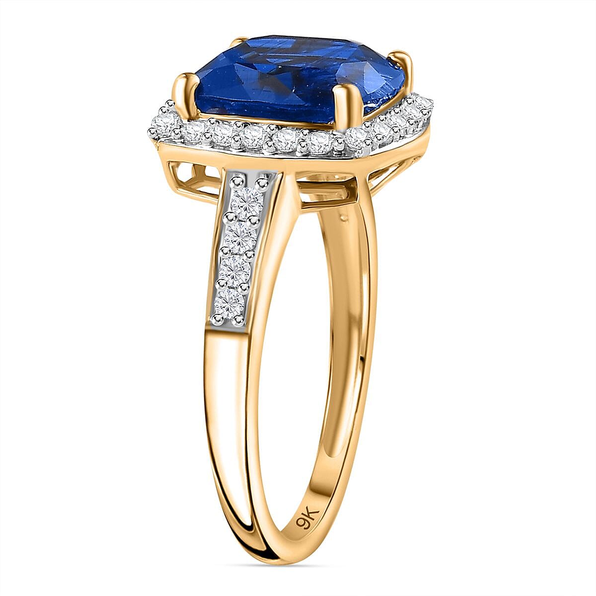 9K Yellow Gold AAA Neelratna Kyanite &amp; Moissanite Halo Ring 4.68 Ct 7733553 4